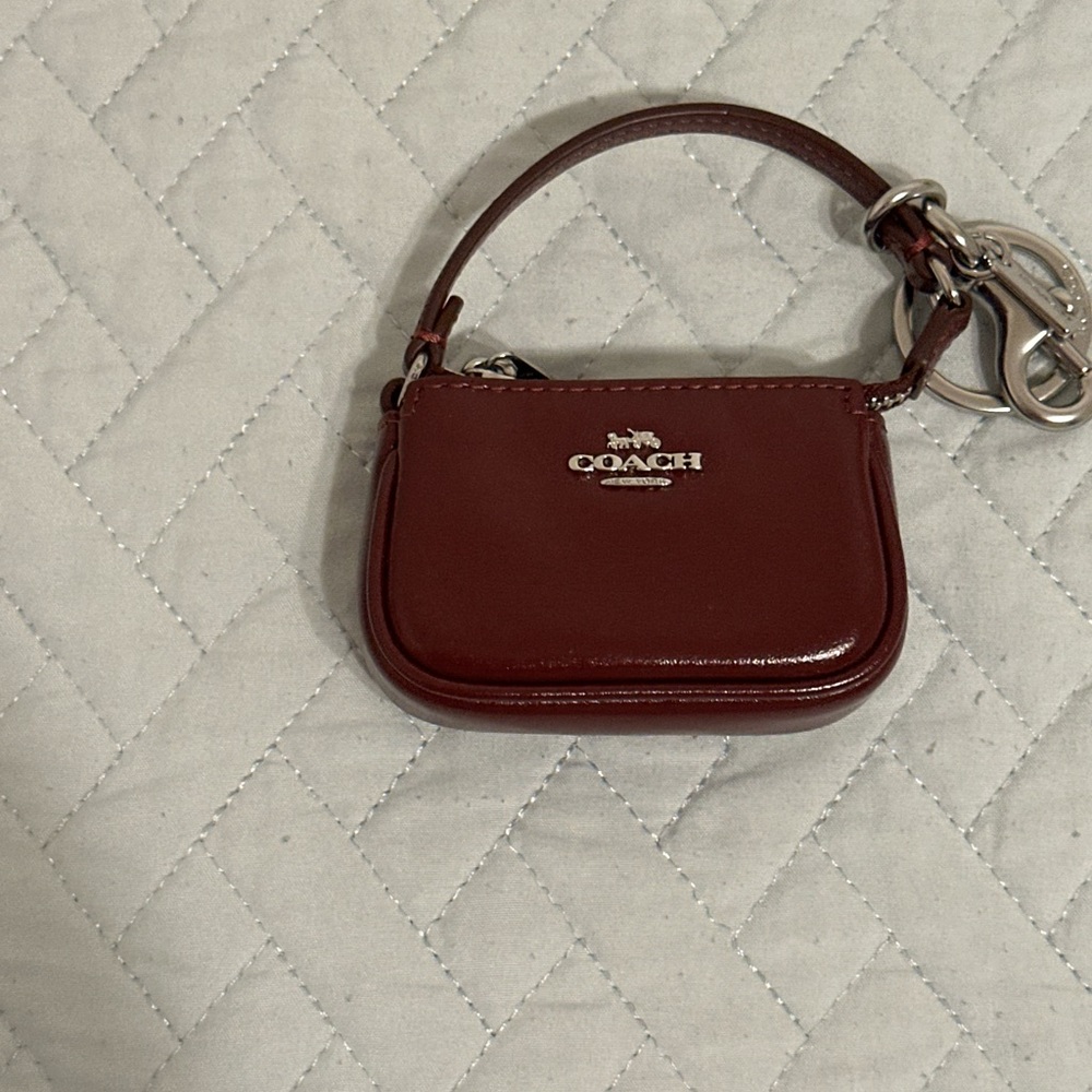 Coach Small Leather Wristlet Keychain in Deep Red